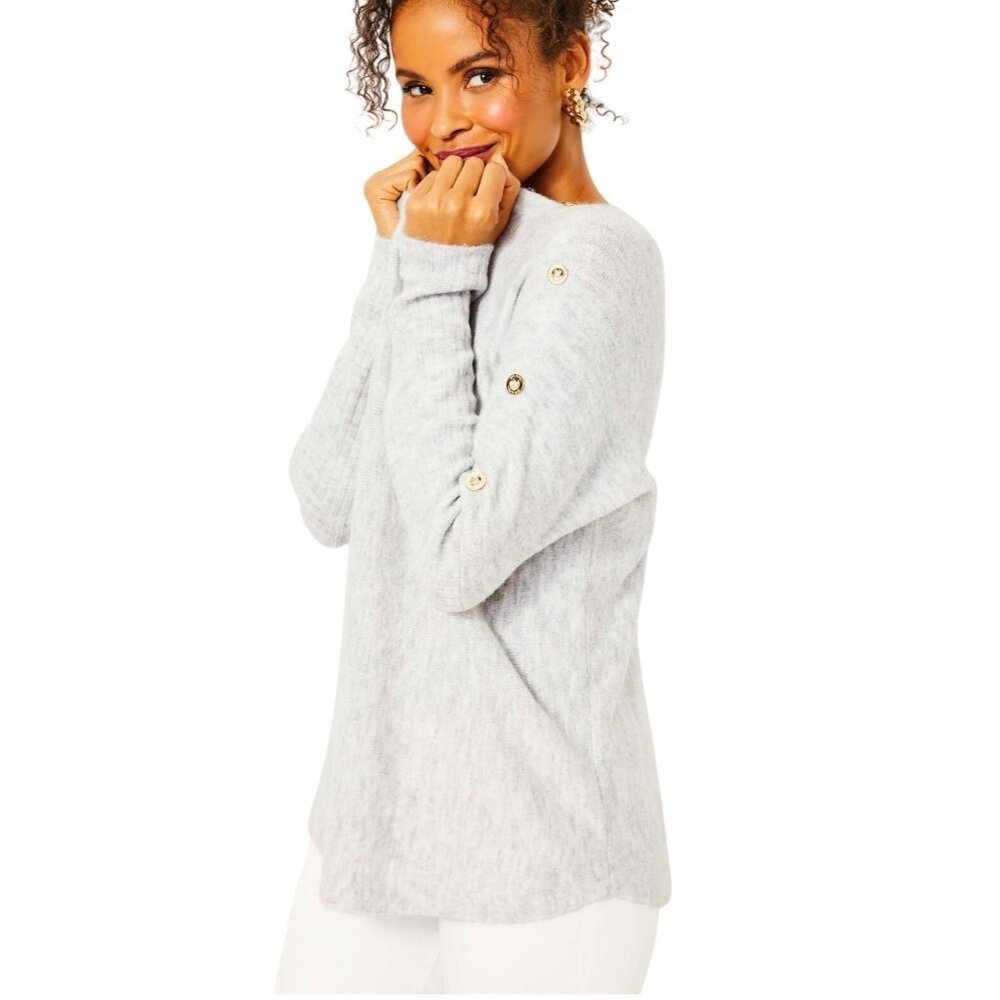 Lilly Pulitzer Arna Pullover Sweater With Button-Detail Sleeves Medium Womens